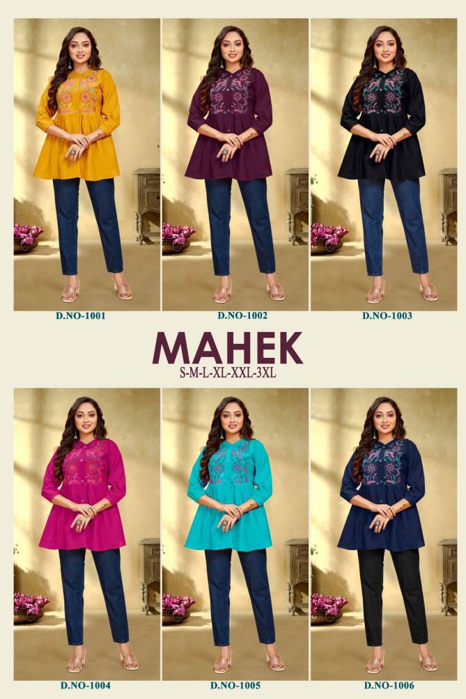 Mahek 01 Designer Rayon Embroidery Ladies Top Wholesale Market In Surat

